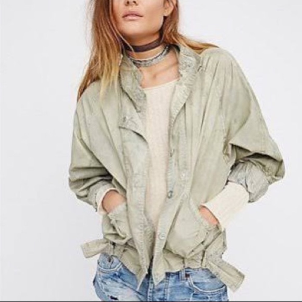 Free People Parachute Jacket Distressed Size Medium Green